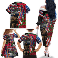 Hawaii and United States Memorial Day Family Matching Off The Shoulder Long Sleeve Dress and Hawaiian Shirt Honor and Remember The Fallen LT03 - Polynesian Pride