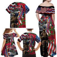 Hawaii and United States Memorial Day Family Matching Off Shoulder Maxi Dress and Hawaiian Shirt Honor and Remember The Fallen