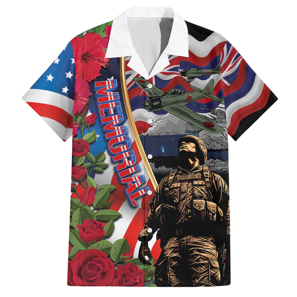 Hawaii and United States Memorial Day Family Matching Short Sleeve Bodycon Dress and Hawaiian Shirt Honor and Remember The Fallen LT03 Dad's Shirt - Short Sleeve Blue - Polynesian Pride