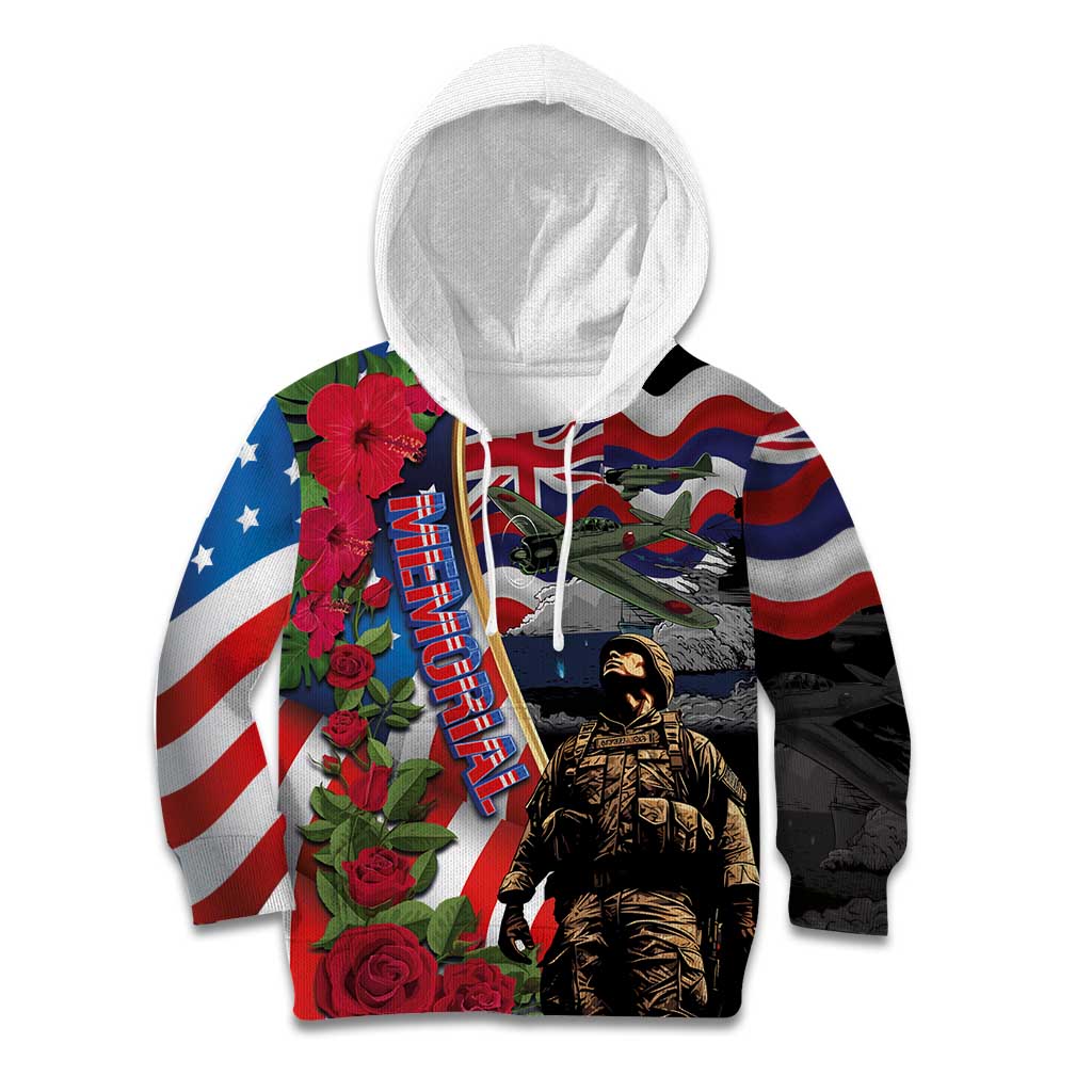 Hawaii and United States Memorial Day Kid Hoodie Honor and Remember The Fallen