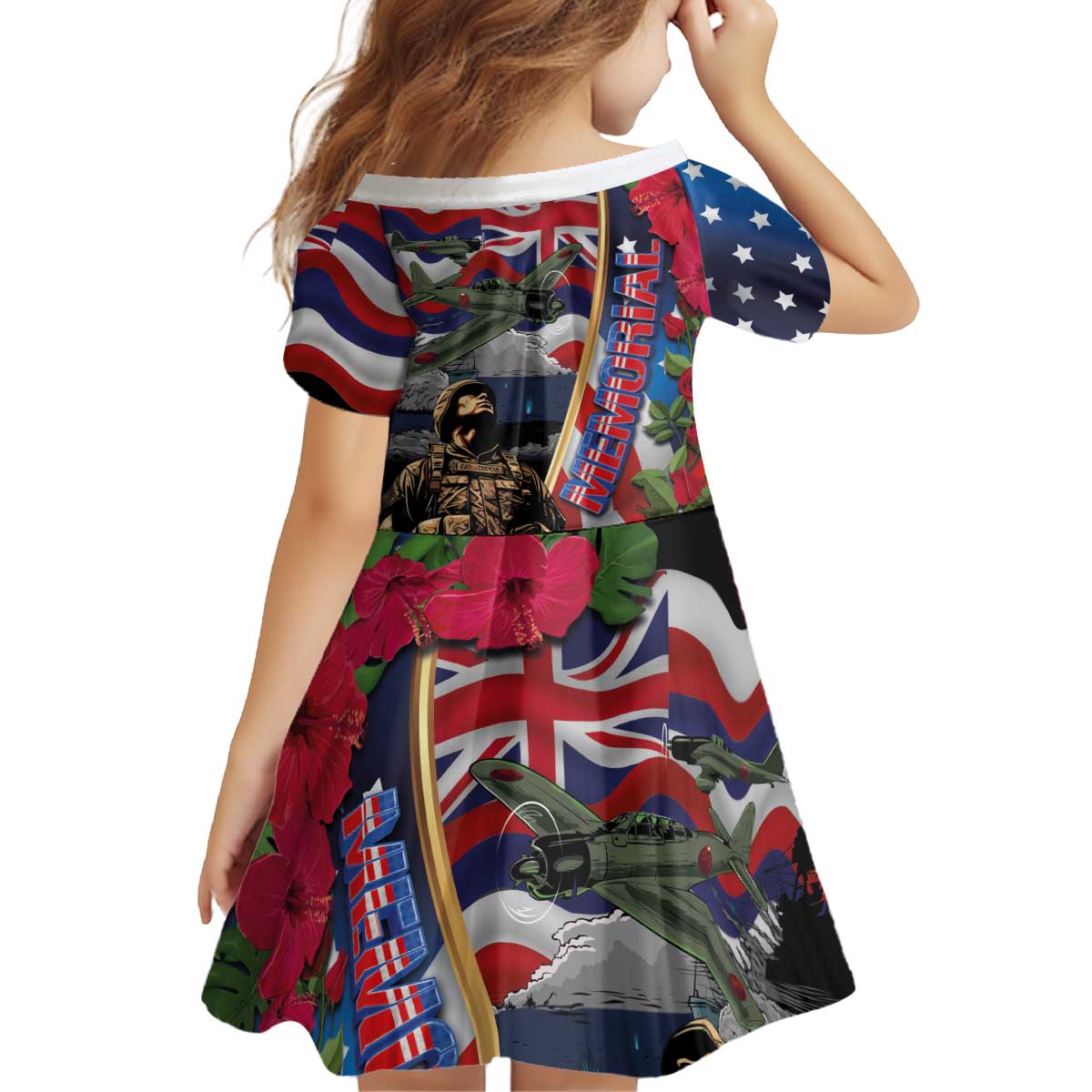 Hawaii and United States Memorial Day Kid Short Sleeve Dress Honor and Remember The Fallen