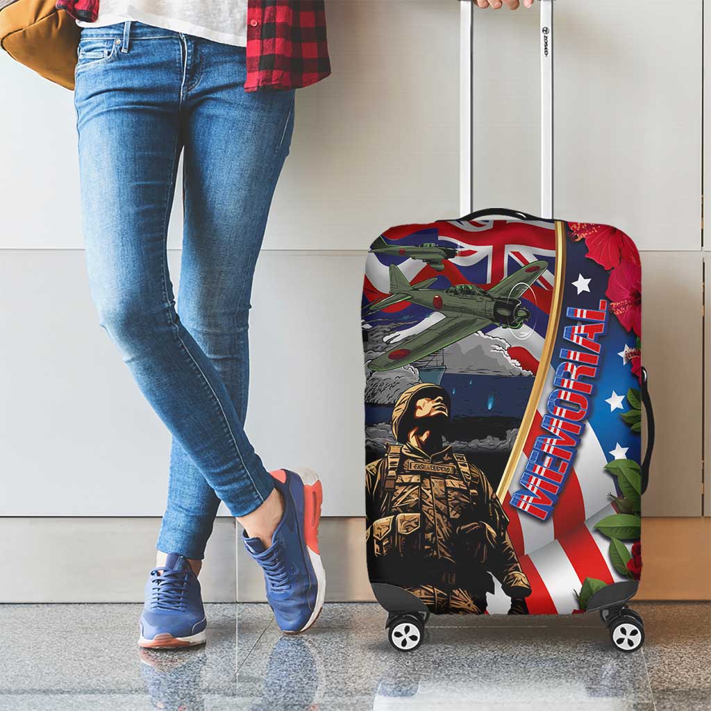 Hawaii and United States Memorial Day Luggage Cover Honor and Remember The Fallen