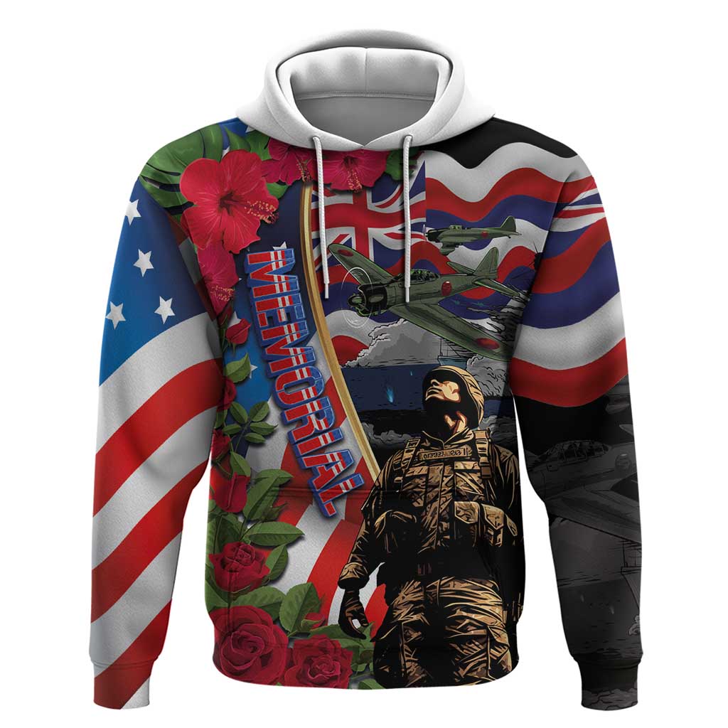 Hawaii and United States Memorial Day Zip Hoodie Honor and Remember The Fallen