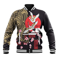 Japanese Culture and Hawaiian Tribal Baseball Jacket Sakura Blossom Tapa Pattern