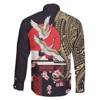 Japanese Culture and Hawaiian Tribal Family Matching Puletasi and Hawaiian Shirt Sakura Blossom Tapa Pattern LT03 - Polynesian Pride