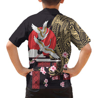 Japanese Culture and Hawaiian Tribal Family Matching Short Sleeve Bodycon Dress and Hawaiian Shirt Sakura Blossom Tapa Pattern LT03 - Polynesian Pride