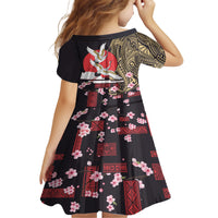 Japanese Culture and Hawaiian Tribal Family Matching Short Sleeve Bodycon Dress and Hawaiian Shirt Sakura Blossom Tapa Pattern LT03 - Polynesian Pride