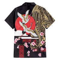 Japanese Culture and Hawaiian Tribal Family Matching Short Sleeve Bodycon Dress and Hawaiian Shirt Sakura Blossom Tapa Pattern LT03 - Polynesian Pride