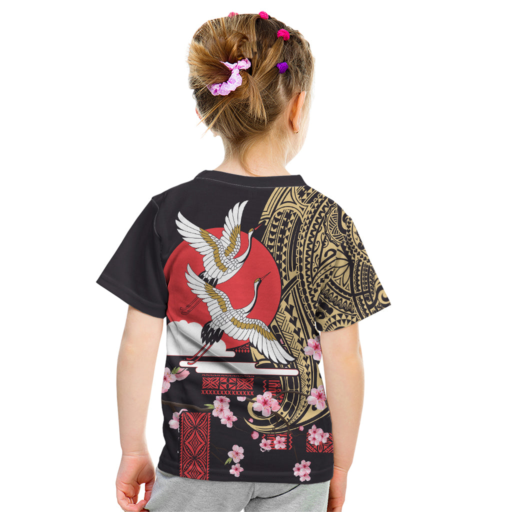 Japanese Culture and Hawaiian Tribal Kid T Shirt Sakura Blossom Tapa Pattern