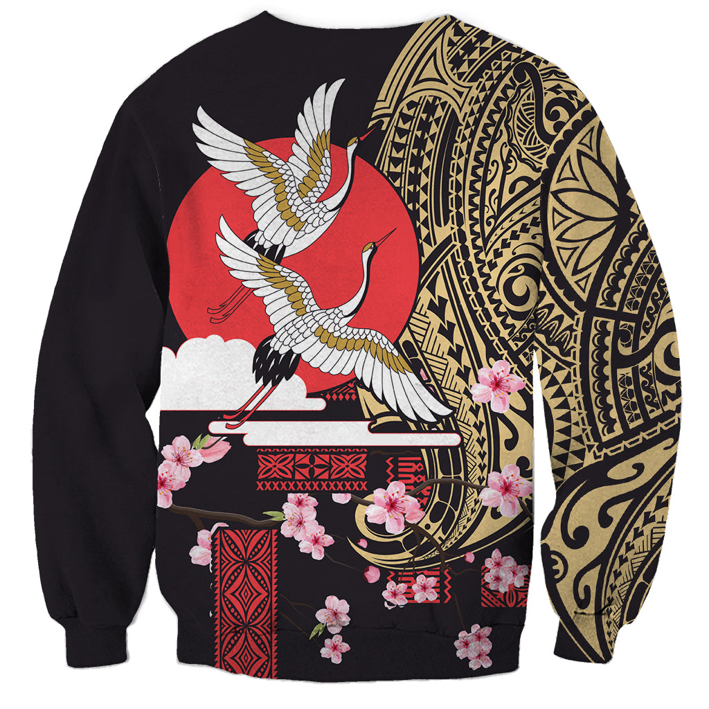 Japanese Culture and Hawaiian Tribal Sweatshirt Sakura Blossom Tapa Pattern