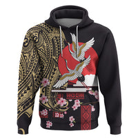 Japanese Culture and Hawaiian Tribal Zip Hoodie Sakura Blossom Tapa Pattern