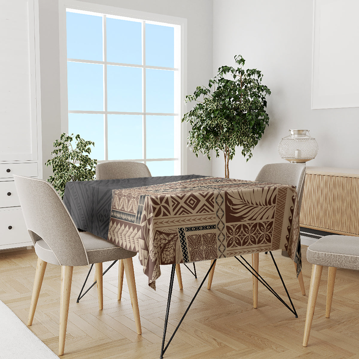 Samoa Siapo Motif Half Style Tablecloth Brown Version