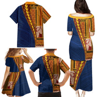 Samoa Siapo Motif Half Style Family Matching Puletasi and Hawaiian Shirt Colorful Version