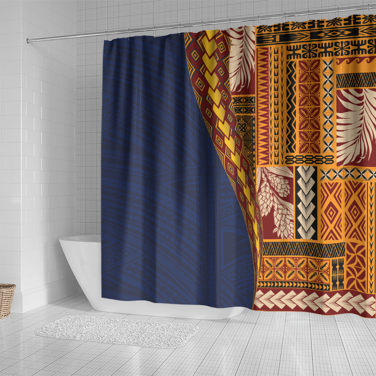 Samoa Siapo Motif Half Style Shower Curtain Colorful Version