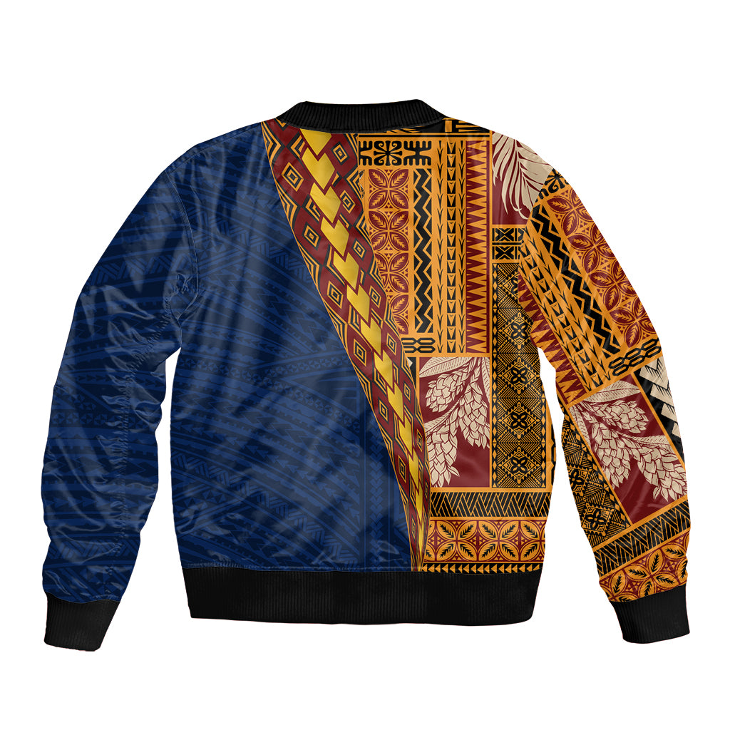 Samoa Siapo Motif Half Style Sleeve Zip Bomber Jacket Colorful Version
