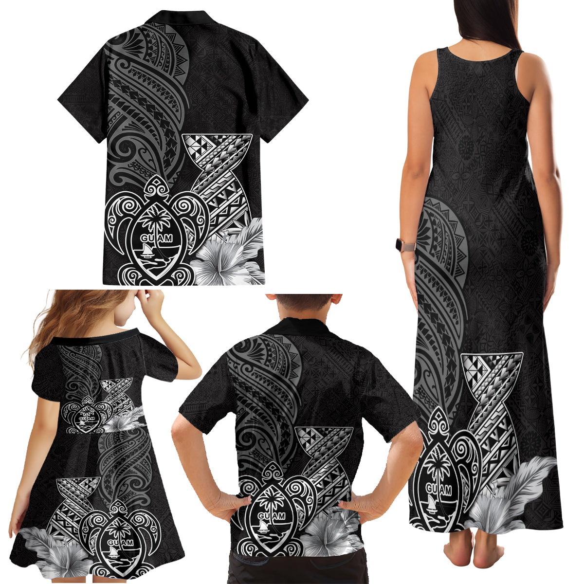 Guam Latte Stone Chamorro Culture Family Matching Tank Maxi Dress and Hawaiian Shirt Tapa Pattern