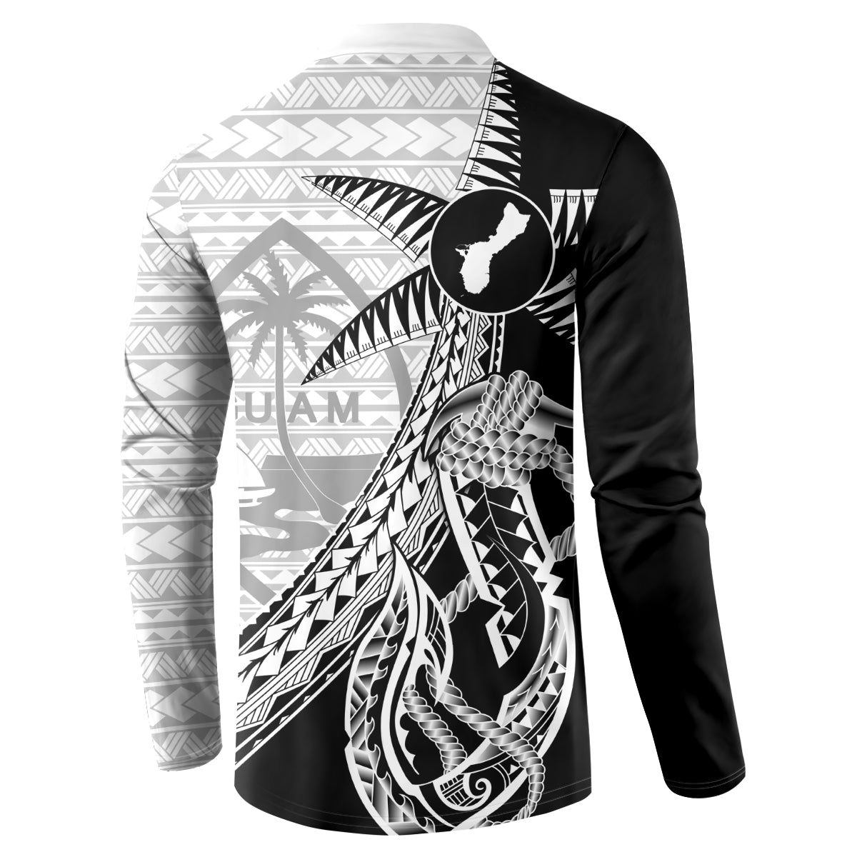 Guam Fish Hook and Palm Tree Button Sweatshirt Polynesian Pattern Half Style