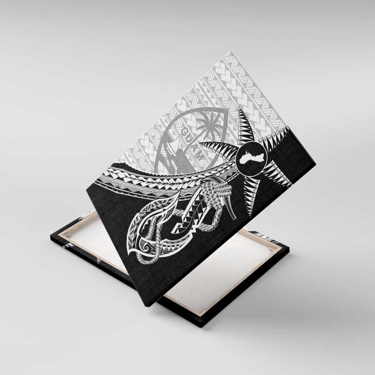 Guam Fish Hook and Palm Tree Canvas Wall Art Polynesian Pattern Half Style