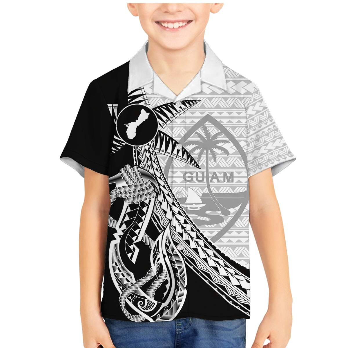 Guam Fish Hook and Palm Tree Family Matching Mermaid Dress and Hawaiian Shirt Polynesian Pattern Half Style