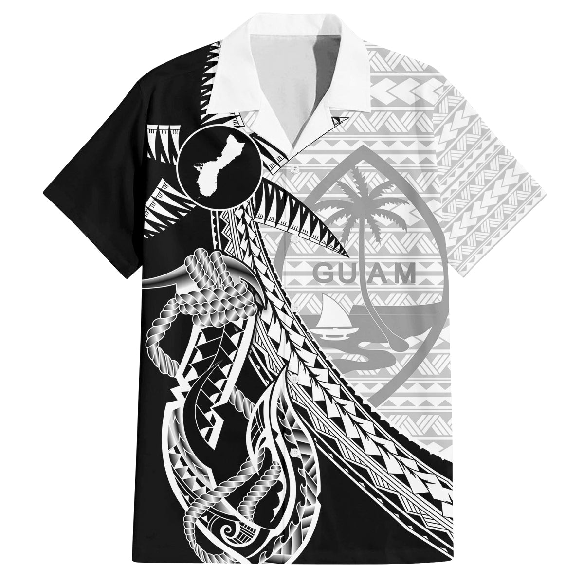 Guam Fish Hook and Palm Tree Family Matching Summer Maxi Dress and Hawaiian Shirt Polynesian Pattern Half Style