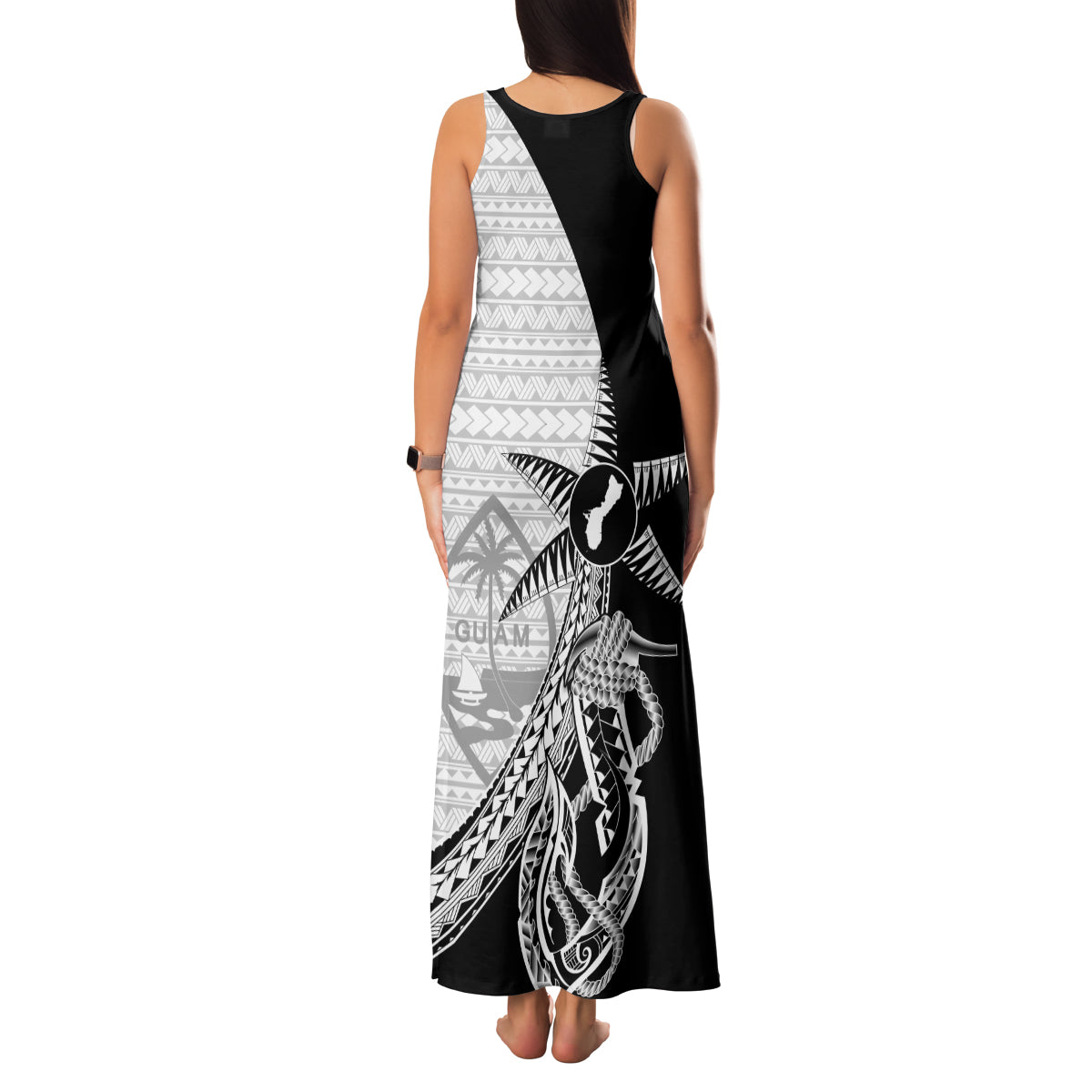 Guam Fish Hook and Palm Tree Family Matching Tank Maxi Dress and Hawaiian Shirt Polynesian Pattern Half Style