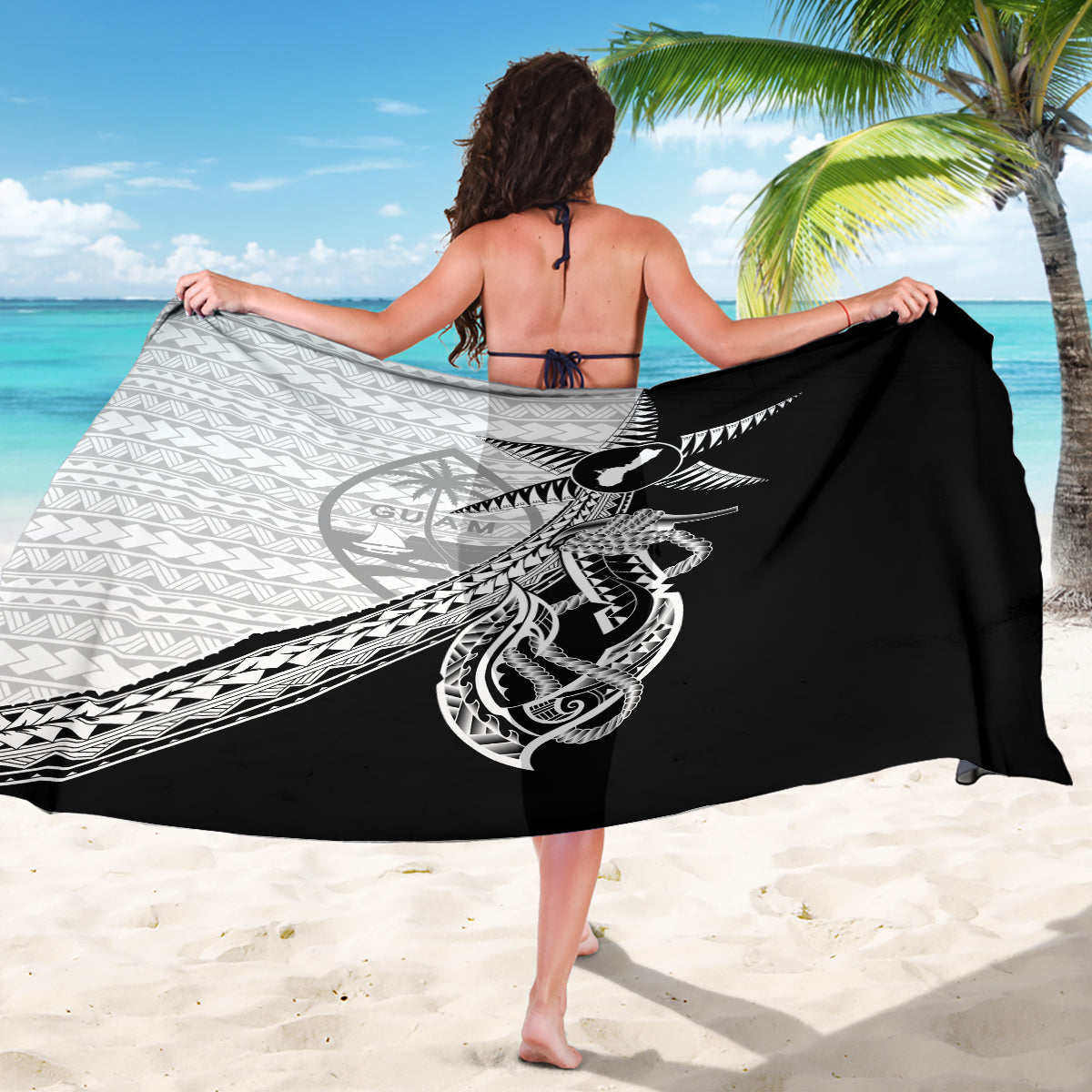 Guam Fish Hook and Palm Tree Sarong Polynesian Pattern Half Style