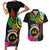 Personalised Vanuatu 44th Anniversary Couples Matching Short Sleeve Bodycon Dress and Hawaiian Shirt Boars Tusk and Melanesian Warrior Indipendens Dei