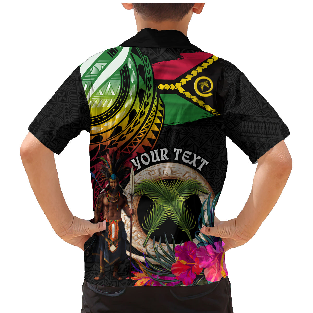 Personalised Vanuatu 44th Anniversary Family Matching Mermaid Dress and Hawaiian Shirt Boars Tusk and Melanesian Warrior Indipendens Dei