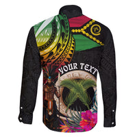 Personalised Vanuatu 44th Anniversary Family Matching Mermaid Dress and Hawaiian Shirt Boars Tusk and Melanesian Warrior Indipendens Dei