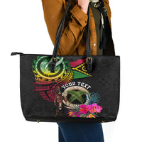 Personalised Vanuatu 44th Anniversary Leather Tote Bag Boars Tusk and Melanesian Warrior Indipendens Dei