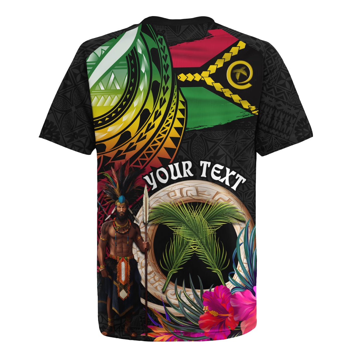 Personalised Vanuatu 44th Anniversary Rugby Jersey Boars Tusk and Melanesian Warrior Indipendens Dei