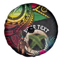 Personalised Vanuatu 44th Anniversary Spare Tire Cover Boars Tusk and Melanesian Warrior Indipendens Dei