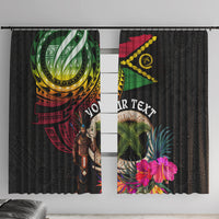 Personalised Vanuatu 44th Anniversary Window Curtain Boars Tusk and Melanesian Warrior Indipendens Dei