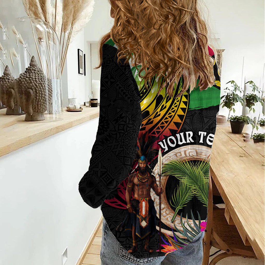 Personalised Vanuatu 44th Anniversary Women Casual Shirt Boars Tusk and Melanesian Warrior Indipendens Dei