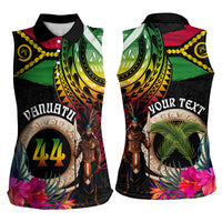 Personalised Vanuatu 44th Anniversary Women Sleeveless Polo Shirt Boars Tusk and Melanesian Warrior Indipendens Dei