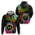 Personalised Vanuatu 44th Anniversary Zip Hoodie Boars Tusk and Melanesian Warrior Indipendens Dei
