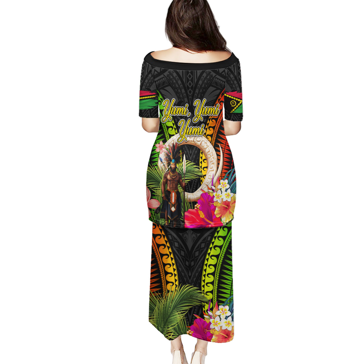 Vanuatu Independence Day Family Matching Puletasi and Hawaiian Shirt Boars Tusk and Melanesian Warrior Indipendens Dei