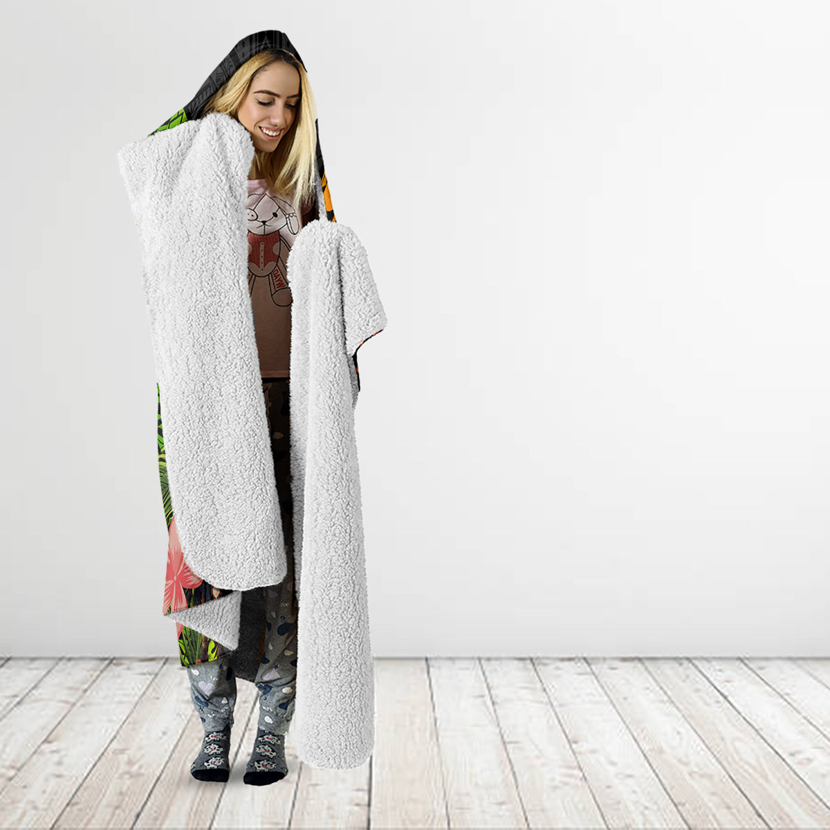 Vanuatu Independence Day Hooded Blanket Boars Tusk and Melanesian Warrior Indipendens Dei