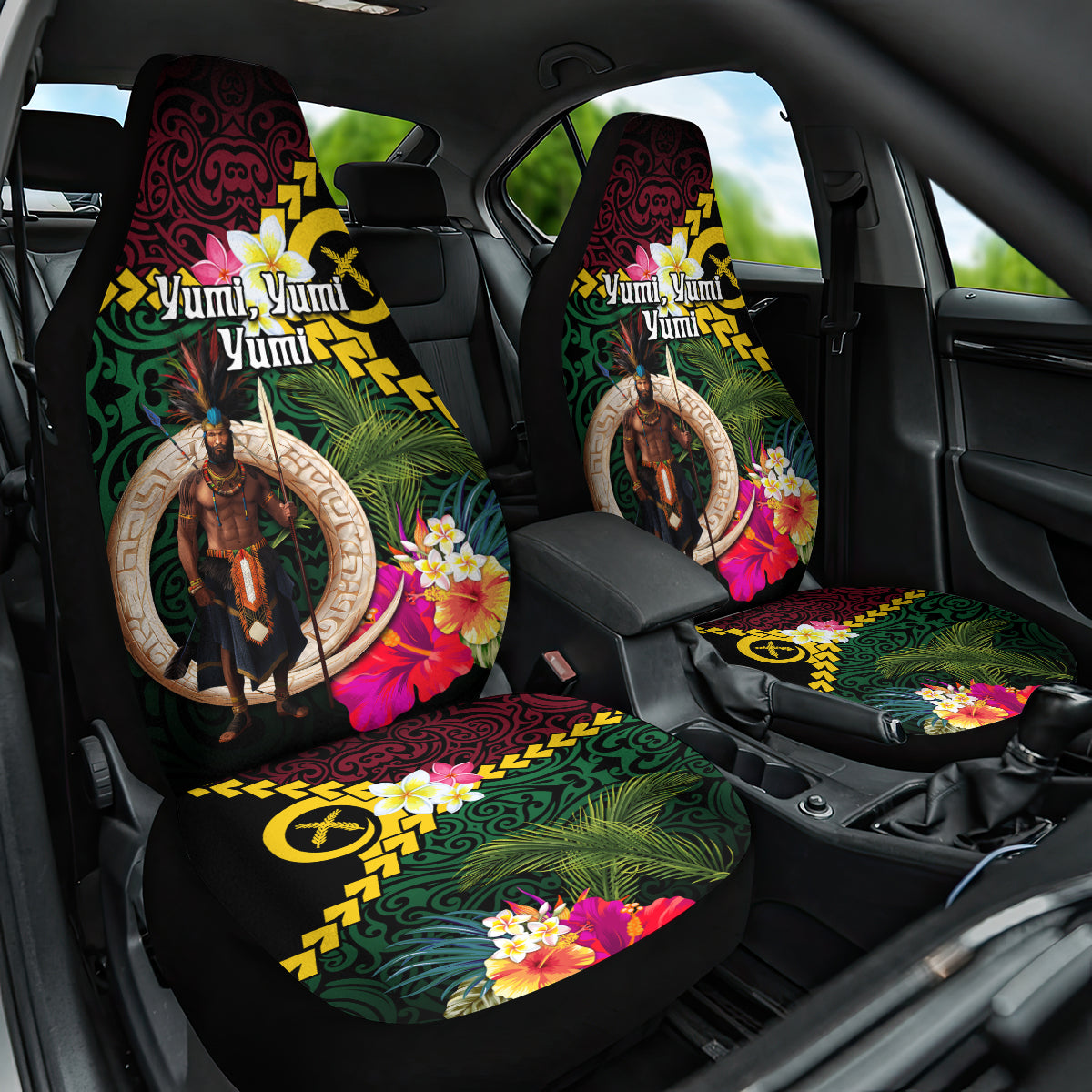 Vanuatu Indipendens Dei Car Seat Cover Boars Tusk and Melanesian Warrior Hibiscus