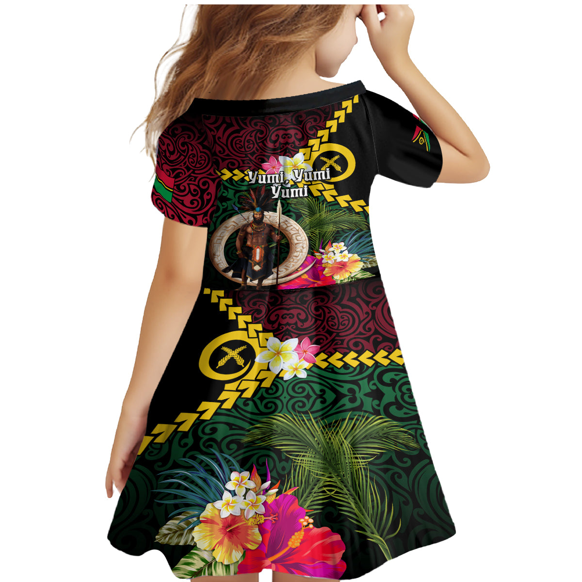 Vanuatu Indipendens Dei Family Matching Mermaid Dress and Hawaiian Shirt Boars Tusk and Melanesian Warrior Hibiscus