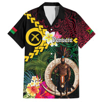 Vanuatu Indipendens Dei Family Matching Off Shoulder Short Dress and Hawaiian Shirt Boars Tusk and Melanesian Warrior Hibiscus