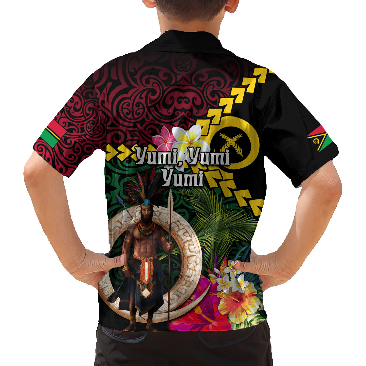 Vanuatu Indipendens Dei Family Matching Tank Maxi Dress and Hawaiian Shirt Boars Tusk and Melanesian Warrior Hibiscus