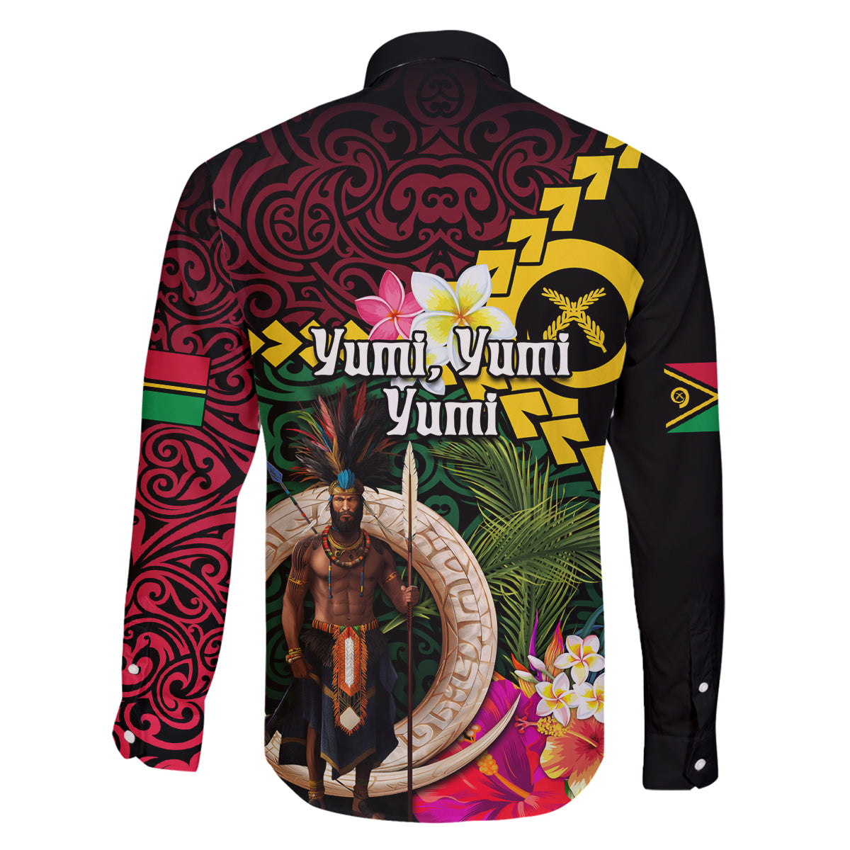 Vanuatu Indipendens Dei Family Matching Tank Maxi Dress and Hawaiian Shirt Boars Tusk and Melanesian Warrior Hibiscus