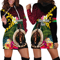 Vanuatu Indipendens Dei Hoodie Dress Boars Tusk and Melanesian Warrior Hibiscus