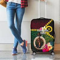 Vanuatu Indipendens Dei Luggage Cover Boars Tusk and Melanesian Warrior Hibiscus