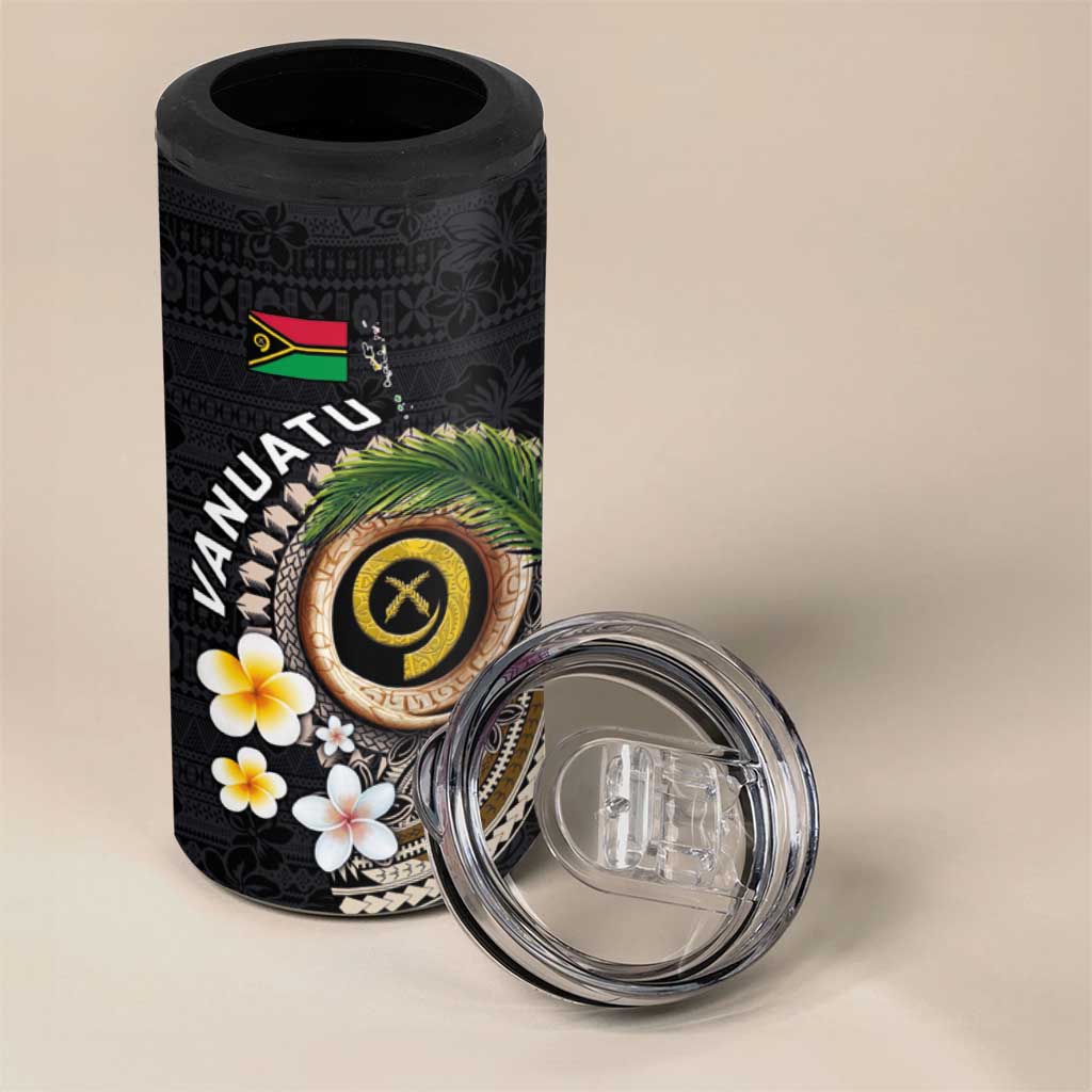 Vanuatu Independence Day 4 in 1 Can Cooler Tumbler Melanesian Tribal Pig Tusk with Tropical Plants