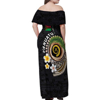 Vanuatu Independence Day Family Matching Off Shoulder Maxi Dress and Hawaiian Shirt Melanesian Tribal Pig Tusk with Tropical Plants LT03 - Polynesian Pride