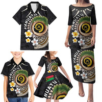 Vanuatu Independence Day Family Matching Puletasi and Hawaiian Shirt Melanesian Tribal Pig Tusk with Tropical Plants
