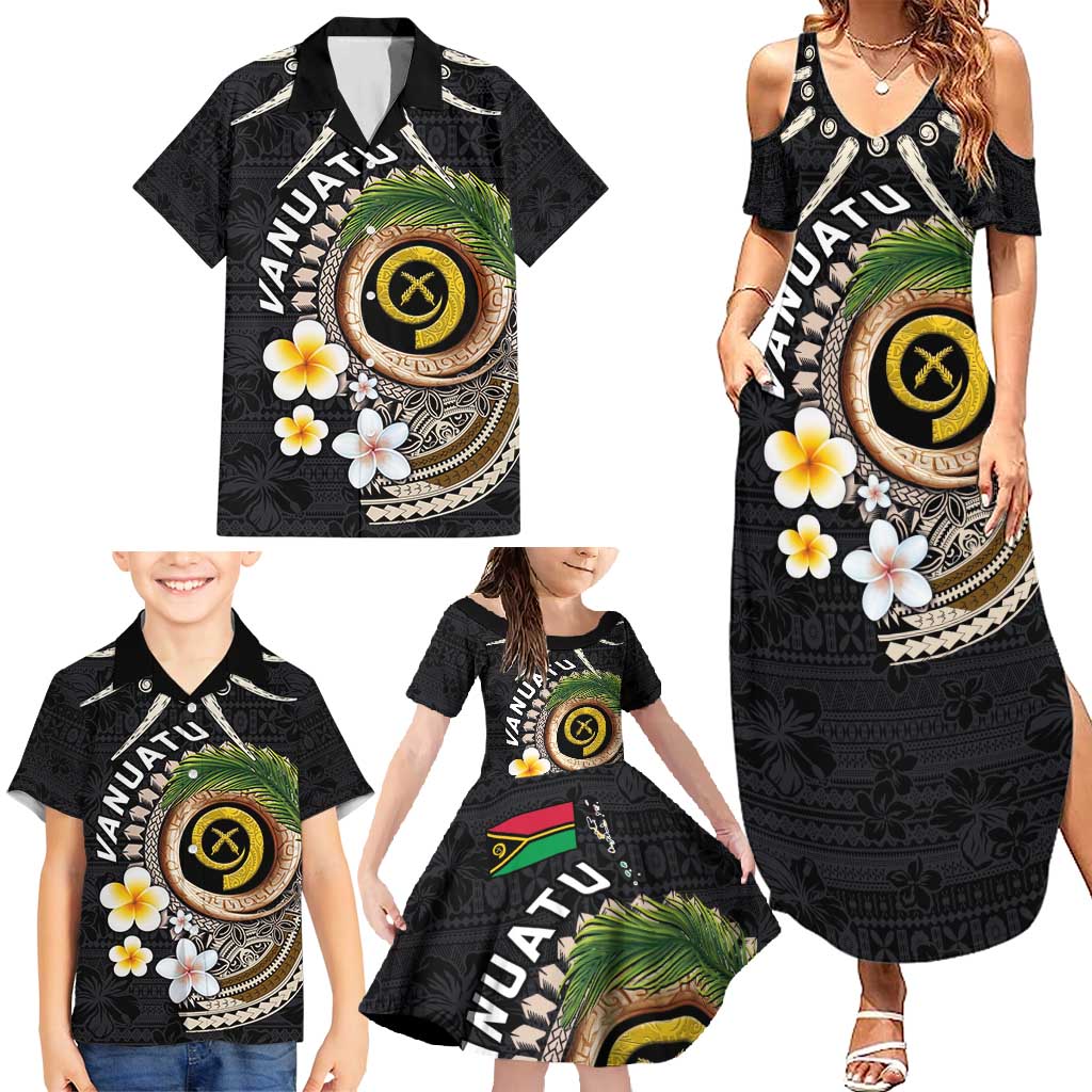 Vanuatu Independence Day Family Matching Summer Maxi Dress and Hawaiian Shirt Melanesian Tribal Pig Tusk with Tropical Plants