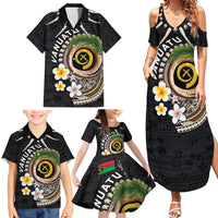 Vanuatu Independence Day Family Matching Summer Maxi Dress and Hawaiian Shirt Melanesian Tribal Pig Tusk with Tropical Plants LT03 - Polynesian Pride